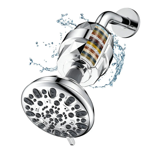 Hibbent Shower Head and 20 Stage Shower Filter Combo, High Pressure 7 Spray Settings Filtered Showerhead with Water Softener Filter Cartridge for Hard Water Remove Chlorine and Harmful Substances